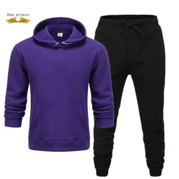 

2020New hoodie suit sportswear men's fleece warm Sweatshirt solid color jogging men's sportswear sports suit Free transportation
