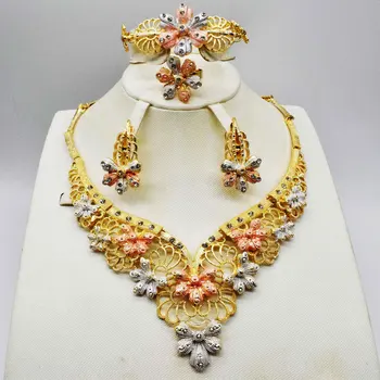 

Fashion Wedding Bridal Crystal Rhinestone Jewelry Sets African Beads Dubai Gold Color Statement Jewellery Costume