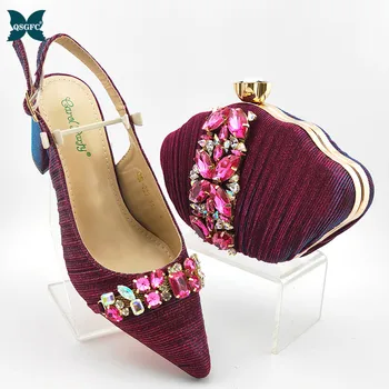 

2020 Mature Style New Arrivals Women Shoes and Bags To Match Set with Shinning Ctystal Nigerian Wedding Party Shoes and Bag Set