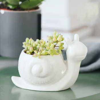 

Multi-meat Ceramic Pot Desktop Potted Plants Craft Creative Fleshy Flower Pot Animal Snail Shape Ornament without Flesh (White)