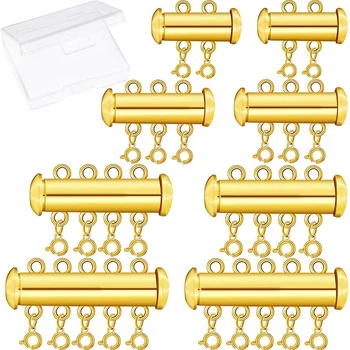 

8 Pieces 4 Sizes Slide Clasp Lock Necklace Connector Multi Strands Slide Tube Clasps with Storage Box for Layered Bracelet Neckl