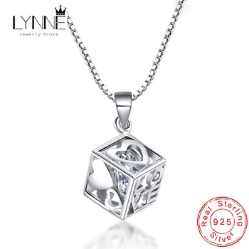 

New Fashion 925 Sterling Silver Magic Cube Zircon Pendant Necklace Elegant Rhinestone Square Drop Necklace Women Jewelry Gift