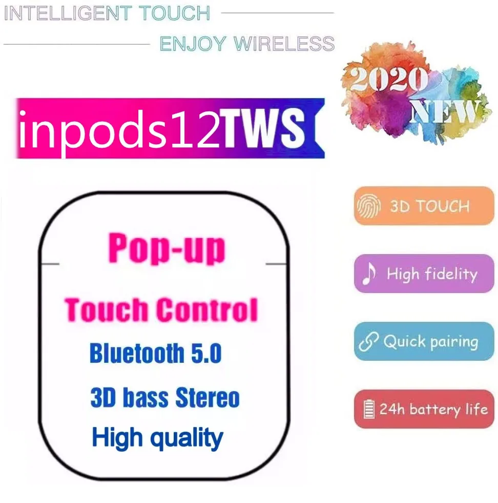 TWS i12 Earbuds Bluetooth 5 0 Earphones Touch Control Pop Up Connection Auto Pairing with HD Stereo Sound for Gaming Sports