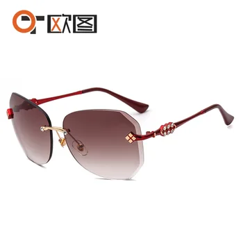 

New Style Frameless Trim Diamond Set Sun Glasses Women's Cool Oceans PCs Colorful Retro Sunglasses L933
