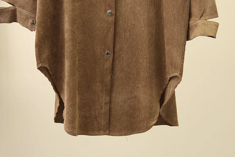 Повседневные блузки размера плюс, осень, Модные свободные вельветовые рубашки с длинным рукавом, женские H6-6052