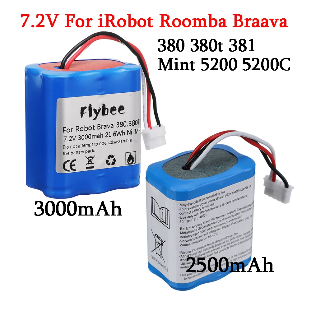 Обновленная аккумуляторная батарея 7 2 в 2500 мАч/3000 мАч Ni-MH для irobot braava 380T 380 390T Mint 5200