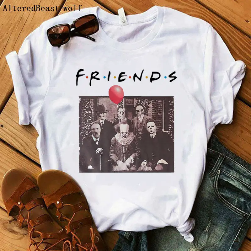

Horror Friends women funny t shirt Pennywise friends print tee shirt female Women halloween casual short sleeve vogue tops