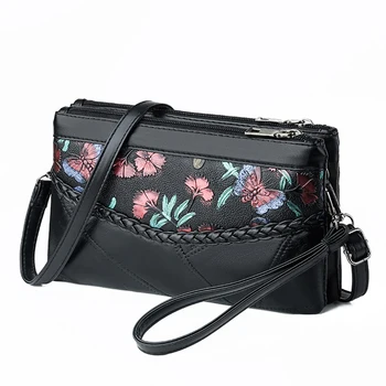 

2020 New Women Shoulder Bag Sheepskin Patchwork Vintage Printing Zipper Wristlet Handbag Fashion Female Messenger Crossbody Bag
