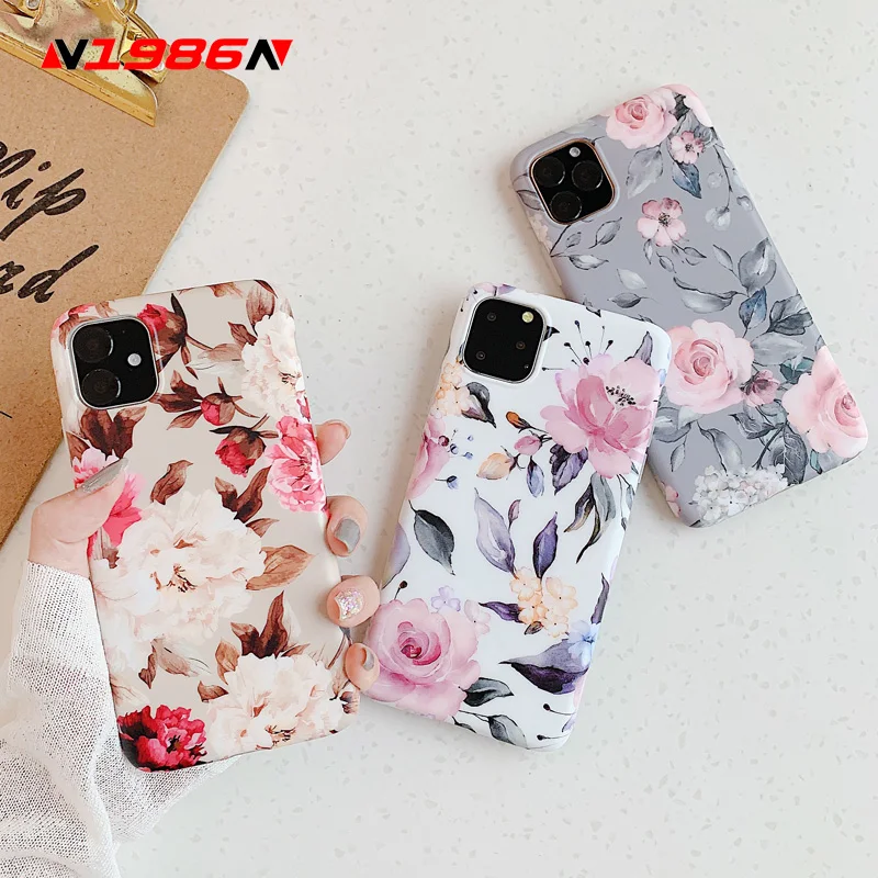

N1986N Phone Case For iPhone X XR XS Max 11 11Pro Max 6 6s 7 8 Plus Art Vintage Rose Flowers Floral Soft IMD For iPhone 11 Cover