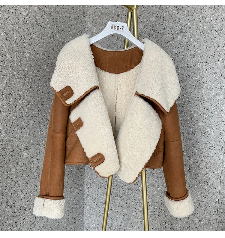 Warm Winter Fashion Design Women's Double-faced Sheepskin Real Lamb Fur Jacket Style Loose Short Coat | Женская одежда