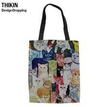 THIKIN женские сумки для покупок складные озорные книжные полки с принтом кота Gatinhos Desenho холщовые сумки-тоут для женщин Дорожные сумки