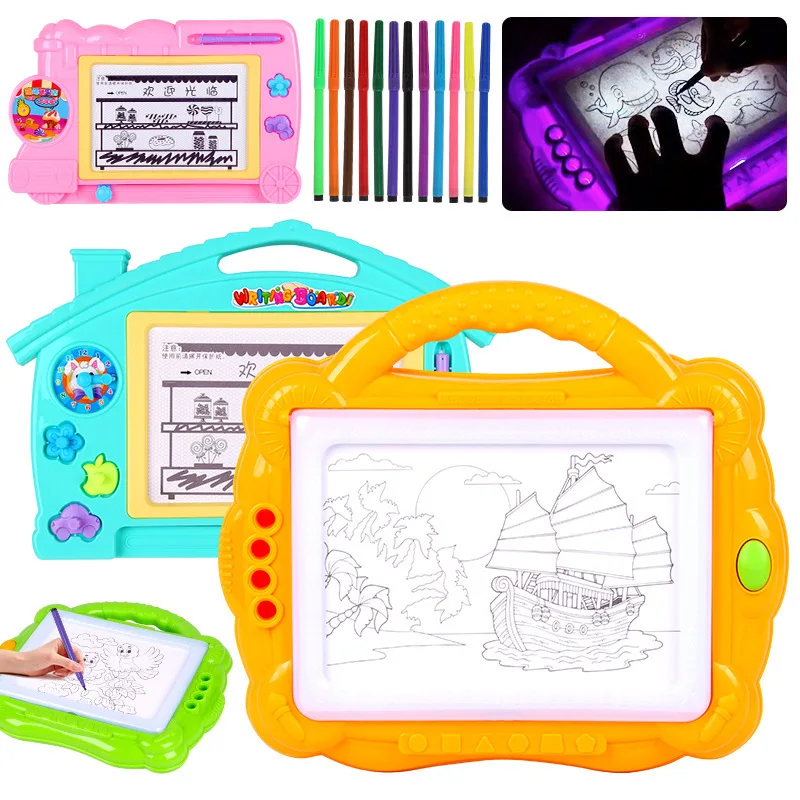 

Children WordPad Small Blackboard Color Painted Sketchpad Magnetic Backlight Light Doodle Board Learning Educational Handwriting