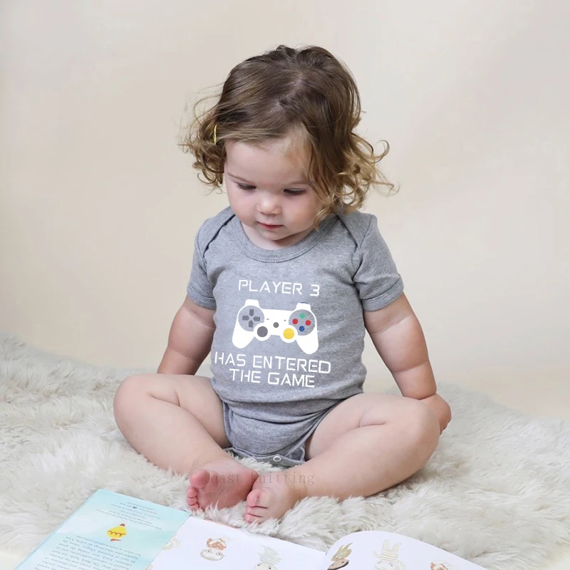 

Newborn Baby Boy Girl Bodysuit Fun Print Player 3 Has Entered The Game Romper Jumpsuit Baby Clothes