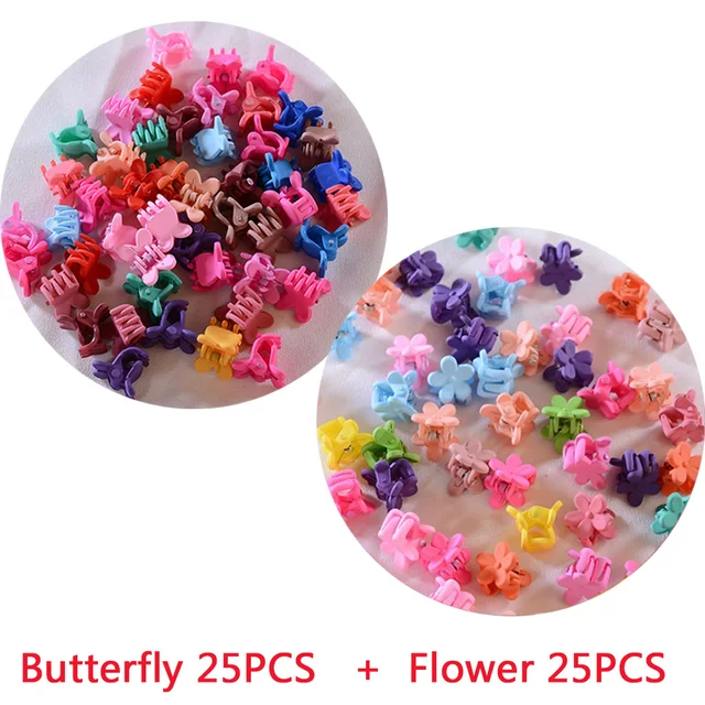 50PCS/Set Small Hair Crabs For Girls Acrylic Cute Candy Color Flower Star Hair Clip Clamp Children Mini Hairpin Hair Accessories AButterflyFlower50