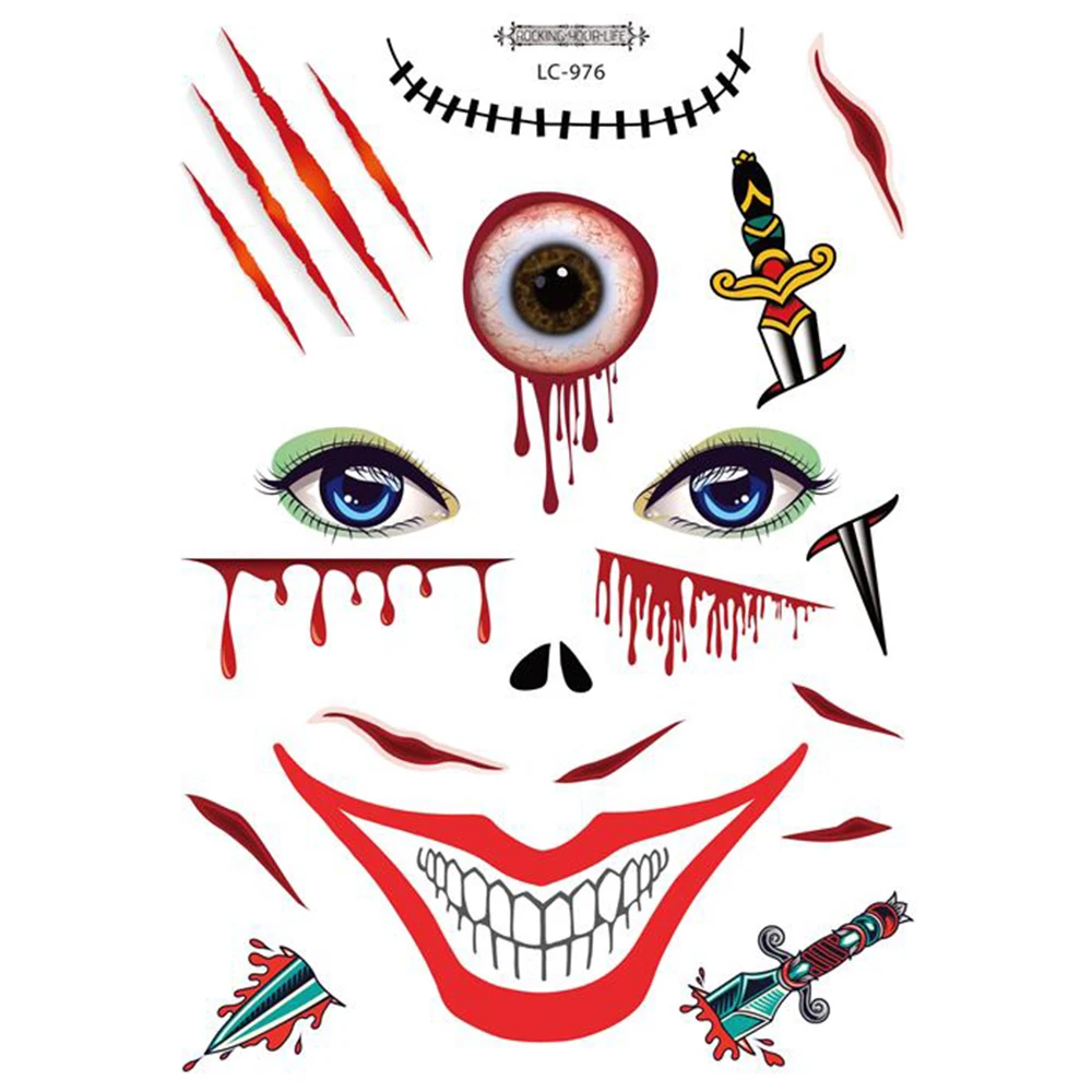 Женские водостойкие наклейки для татуировки Временная наклейка тату Хэллоуин пугающая маска наклейка Маскарадная маска для вечеринки для девочек