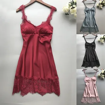 

Sexy Nightwear Women Fashion V-Neck Solid Sleepwear Passion Lingerie Lace Underwear Nightdress Seksi Gecelik Erotic Costumes