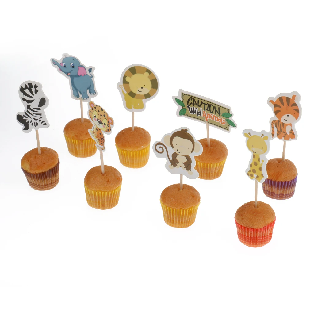 24pcs Animal Cupcake Toppers Kids Party Cake Snack Decorations, Food Picks Baby Shower Decorating Tools