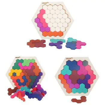 

Fun Kids Wooden Puzzles Colorful Hexagon Geometry Children Logic Table Game Toys Colorful Hexagon Geometry