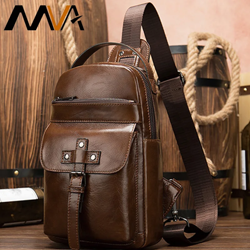 

MVA Vintage Men Chest Bag Messenger Men's Genuine Leather Shoulder Bag For Men Men's Crossbody Bags Men Sling Chest Bags Strap