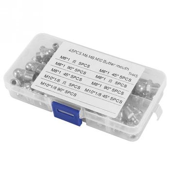

45pcs Set Kit Tools Grease Fitting High hardness Boxed M6 M8 M10 Nipplefor hot air tool equipped with diaphragm pump