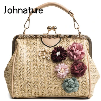 

Johnature Fashion Applique Women Straw Bag 2020 New Woven Solid Color Flower Shoulder & Crossbody Bags Casual Female Handbags