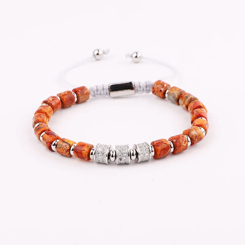 New Fashion Women Bracelet Natural Stone Orange Imperial Jasper CZ Pave Charm Macrame Bracelet Women Men - Image 5