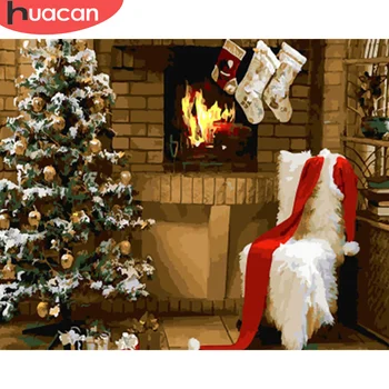 

HUACAN Oil Painting By Number Christmas Hand Painted Paintings Drawing On Canvas Gift DIY Pictures By Numbers House Home Decor