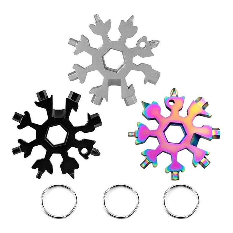 

3Pcs 18 in 1 Snowflake Multi-Tool Outdoor Travel Camping Multi-Function EDC Key Ring, Stainless Steel Multi-Tool