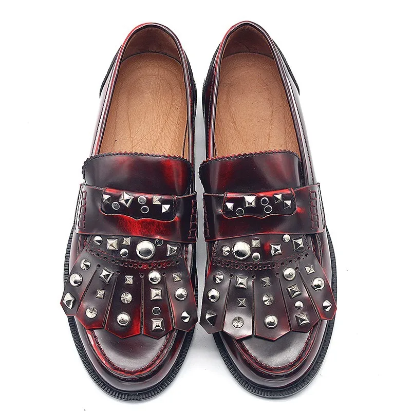 Лидирующий бренд мужские лоферы без шнуровки из натуральной кожи винно-красного