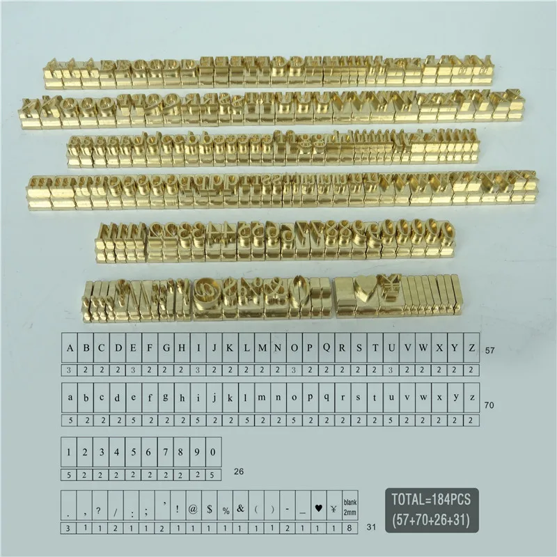 Time New Roman/Microsoft/Cursive script T shape Flexible Stamping Brass Letters184pcs/set RCIDOS customization number/alphabet