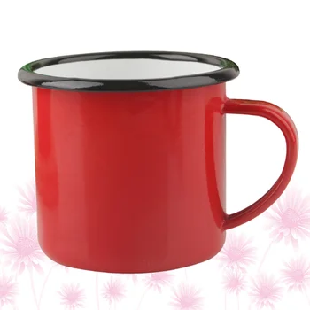 

1pc Red Enamel Cup Classic Retro Mug Large Capacity Drinking Cup Milk Coffee Mug for Home Office