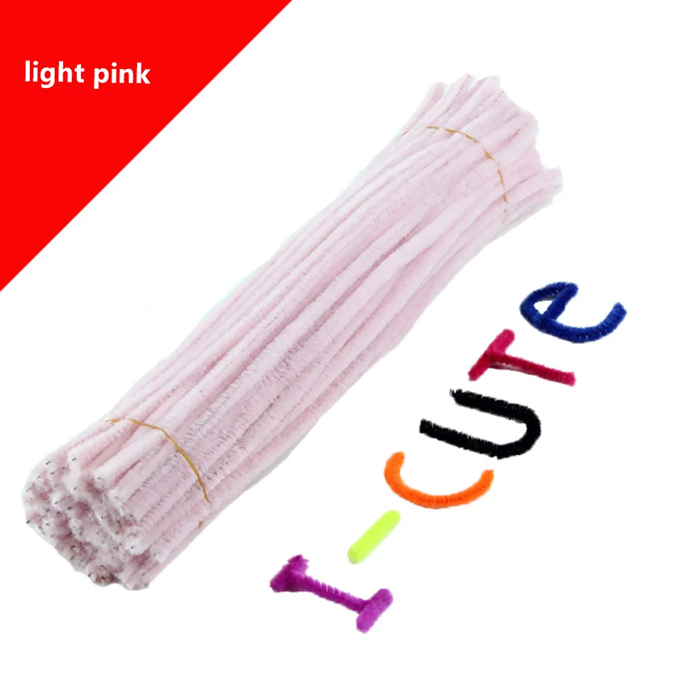 Hoomall 100PCs Handmade Colored Wool Root Top Twisting Bar Manual Fluffy Bar Iron Wire Creative Plush Imaginative Decorations - Цвет: light pink