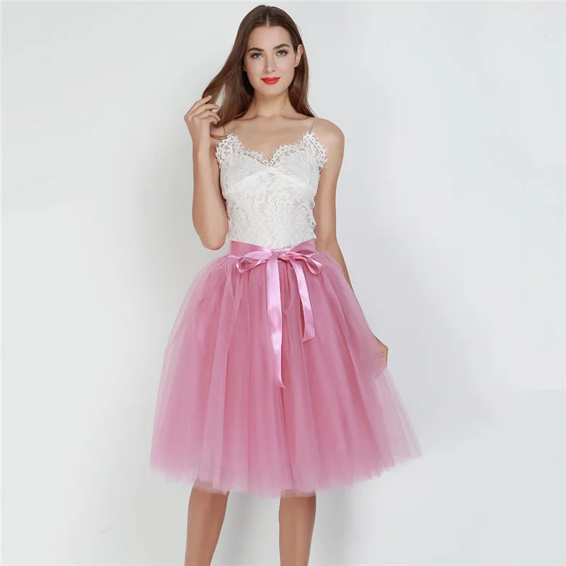 mauve red Нижняя юбка, 7 слоистых тюлевых юбок для женщин, лето, высокая талия, Свинг Долли, бальное платье, сетчатая юбка-пачка средней длины, Faldas Saias - Цвет: mauve red