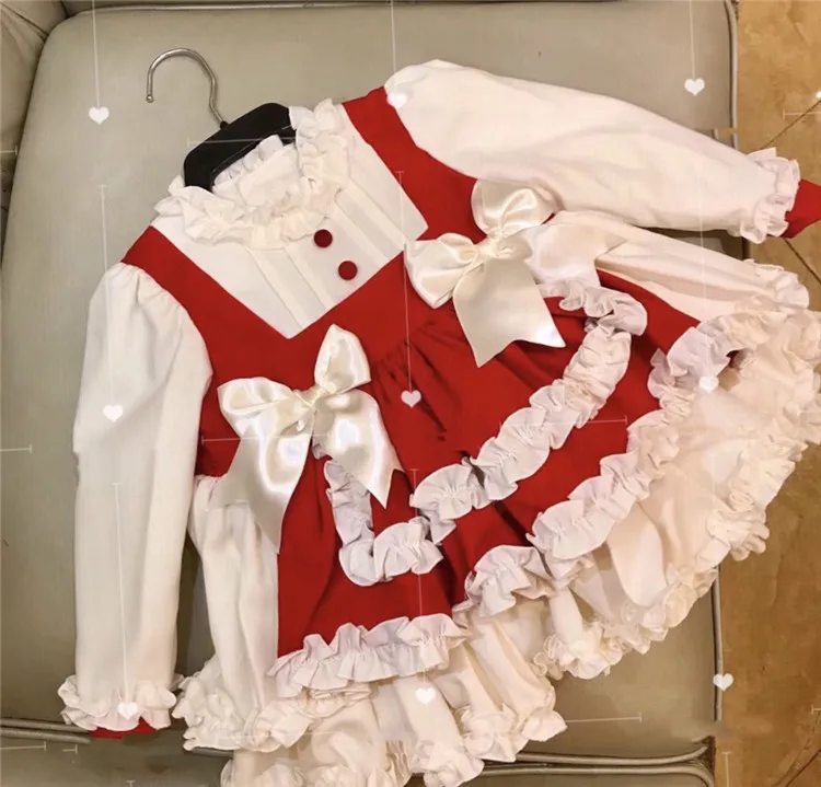 3 предмета, эксклюзивное осенне-зимнее винтажное испанское платье принцессы для девочек, платье с помпоном для маленьких девочек, рождественское праздничное платье на день рождения