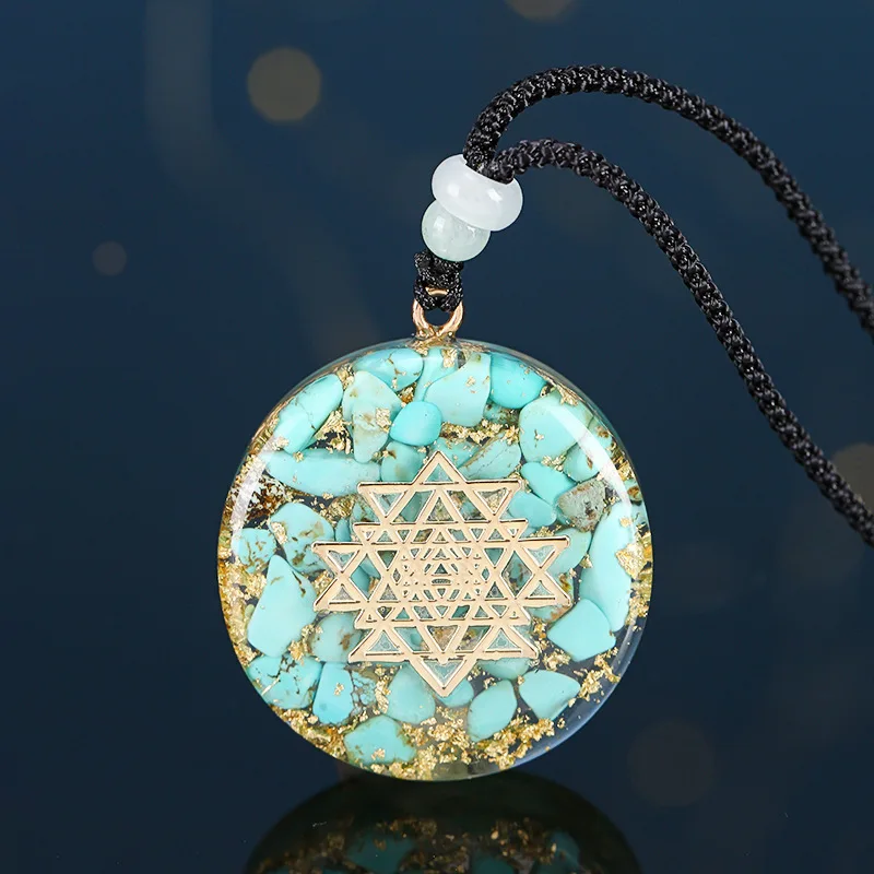 Orgonite Pendant Sri Yantra Healing Crystal Necklace Sacred Sacred