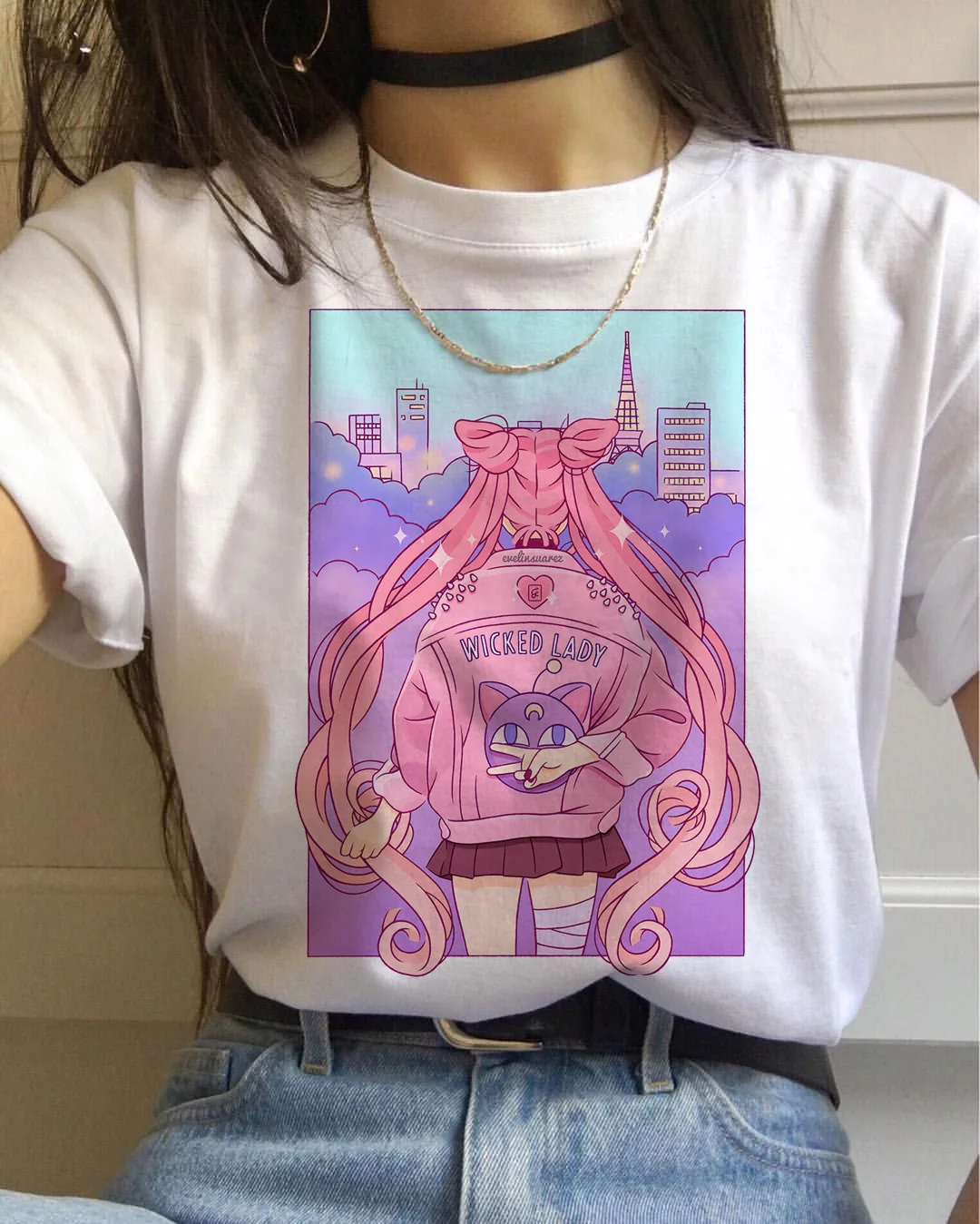 

Multiple Sailor Moon Graphic Tees Women T Shirt Harajuku Top for Korean Women T-shirt Funny Tees Tshirt Ulzzang Female Clothing