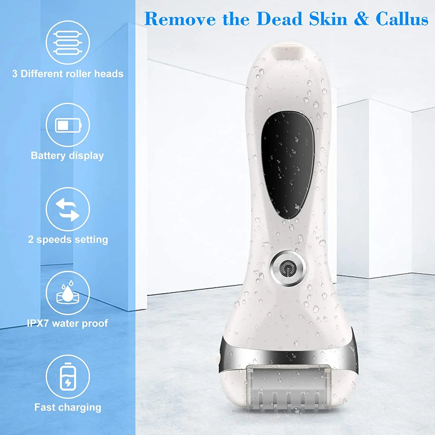 Electric Foot Grinder with Roller Head Battery Powered Portable Feet File Pedicure Tool Foot Scrubber Callus Remover for Dead Hard Cracked Dry Skin