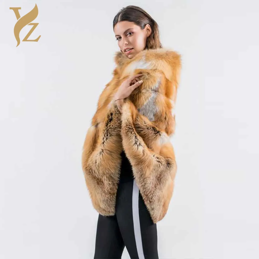 YZ. Меховая шаль из лисьего меха пальто Зимние теплые меховые пальто натуральный мех Природа Лисий мех куртки для женщин верхняя одежда зимние куртки для женщин