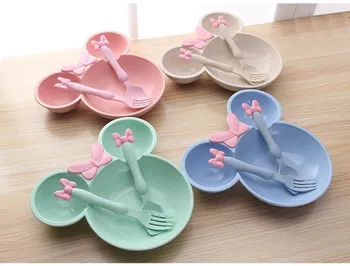 

3pcs Eco-friendly Healthy Bowl Baby Plate Tableware Cartoon Feeding Dishes Fruit Plates Dinner Spoon Fork Kids Travel Dinnerware