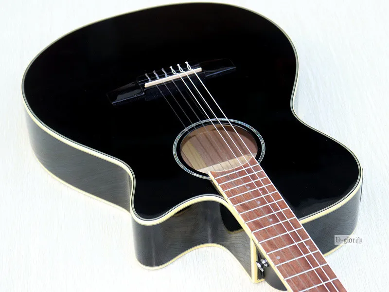 Заводская новая глянцевая Классическая гитара для фламенко черного цвета с тонким корпусом, 6 струн, гитара высокого качества