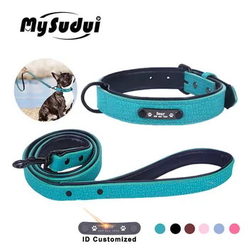 

Custom Dog Collar Leash Set Leather Padded Engraved Personalized Leather Dog Collars And Leashes For Small Medium Large Dogs