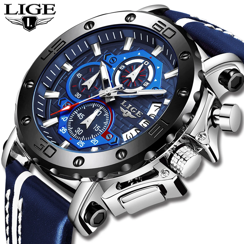 

2020 New Mens Watches Top Brand Luxury Big Dial Military Quartz Watch Leather Waterproof Sport Wrist watch Men Reloj Hombre
