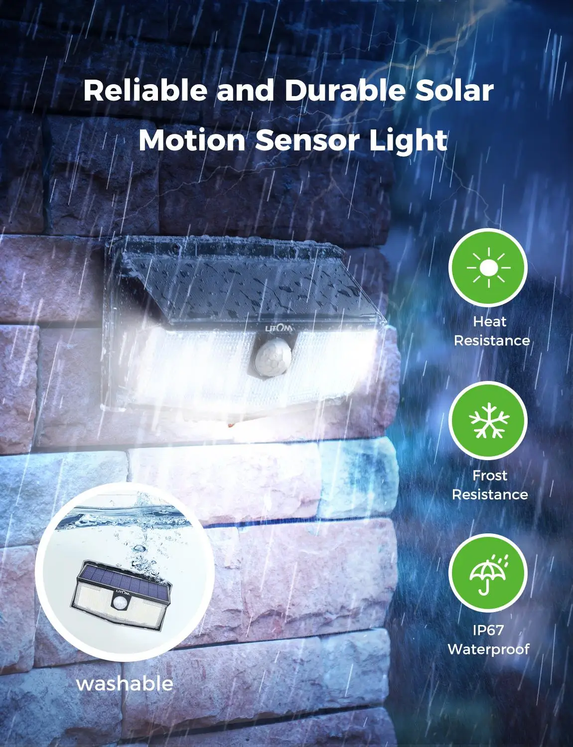 Cena 2 Pack LITOM 300 lampy solarne led ogród ulepszone PIR lampy z czujnikiem ruchu IP67 wodoodporne 3 inteligentne tryby solarna ścienna