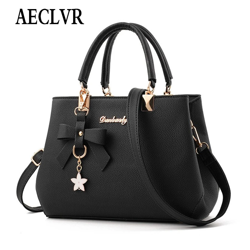 

AECLVR Flower Pendant Soft PU Leather Handbags Designer Clutch Bags Solid Simple Style All-match Women Shoulder Crossbody Bags