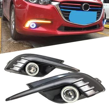

Car DRL 12V LED Daytime Running Light For Mazda 3 2017 2018 Yellow Turning Signal Relay Waterproof with Angel Eye