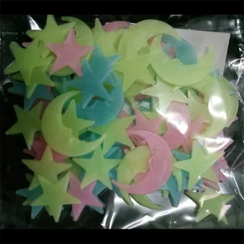 

100pcs Luminous 3D Wall Stickers Glow In The Dark Stars Moon Sticker Decals for Baby rooms Fluorescent Stickers Home decor bp277