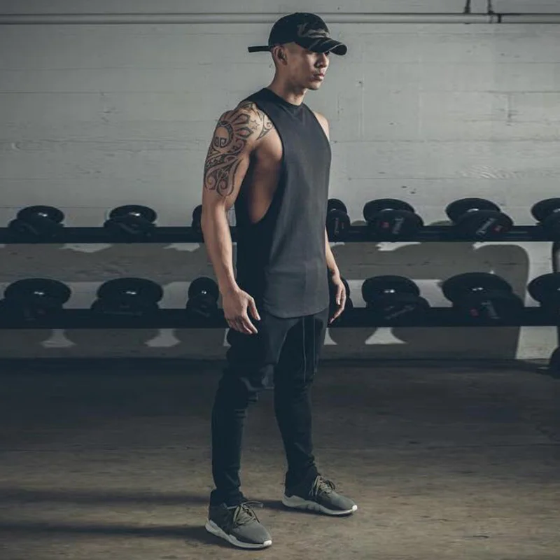 Muscleguys без боли Нет усиления Бодибилдинг Костюмы майка Для мужчин Фитнес синглеты без рукавов рубашка из плотного хлопка Облегающая майка Undersh