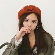 Японский Харадзюку письмо вышитые Берет Корейская версия дикая черная тыква шляпа художника шляпа