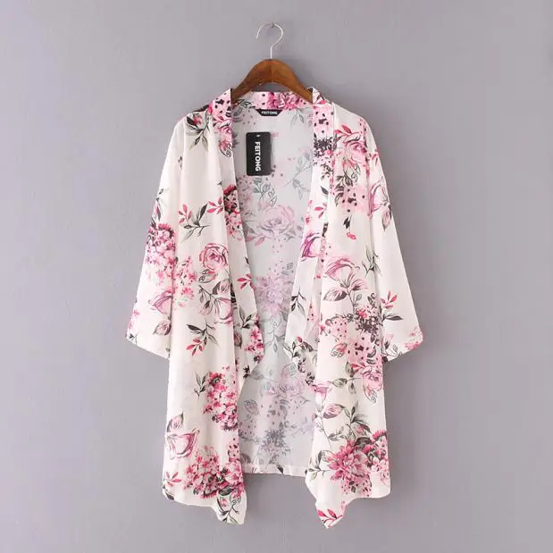 

Women Boho Print Chiffon Loose Shawl Kimono Cardigan Top Cover up Blouse Casual Long Shirts Printed Beach Shawl
