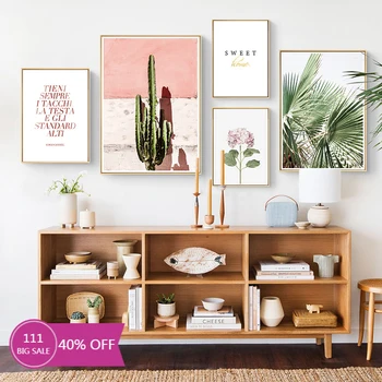 

Canvas Painting Pink Cactus Green Plant Flower Creative English Canvas Painting Art Abstract Print Poster Picture Wall Nordic Ho